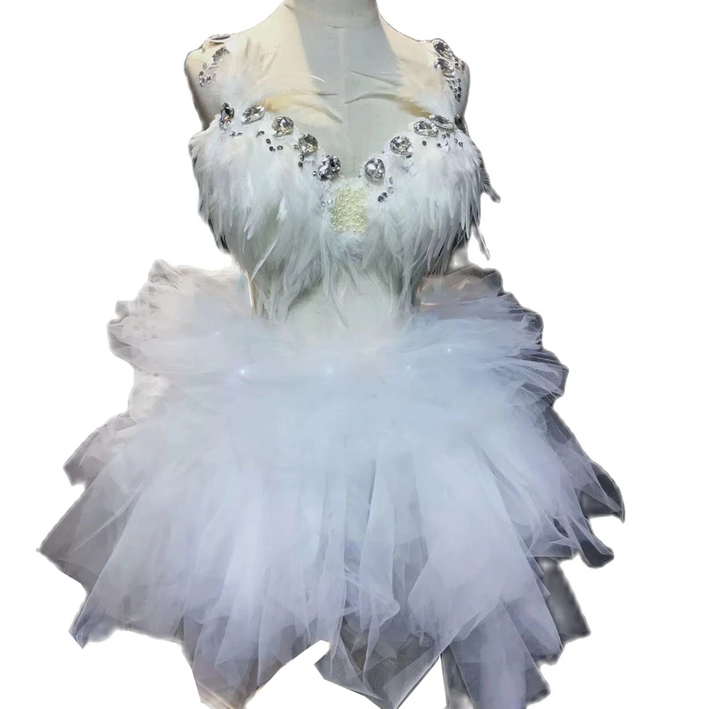 Белый Кристалл Стразы жемчужины перья сексуальный женский комплект бикини с