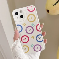 cute colorful graffiti smiley leather phone case for iphone 13 11 12 pro x xr xs max 7 8plus sweet shockproof cartoon soft cover