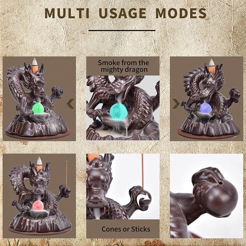 Горелка для благовоний ручной работы керамическая курильница дракон с 7
