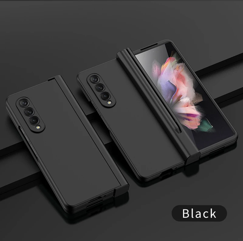 Phone Case For Samsung Galaxy Z Fold 5 4 3 5G With S Pen Slot Holder Hinge Plastic Cover With Front Screen Glass