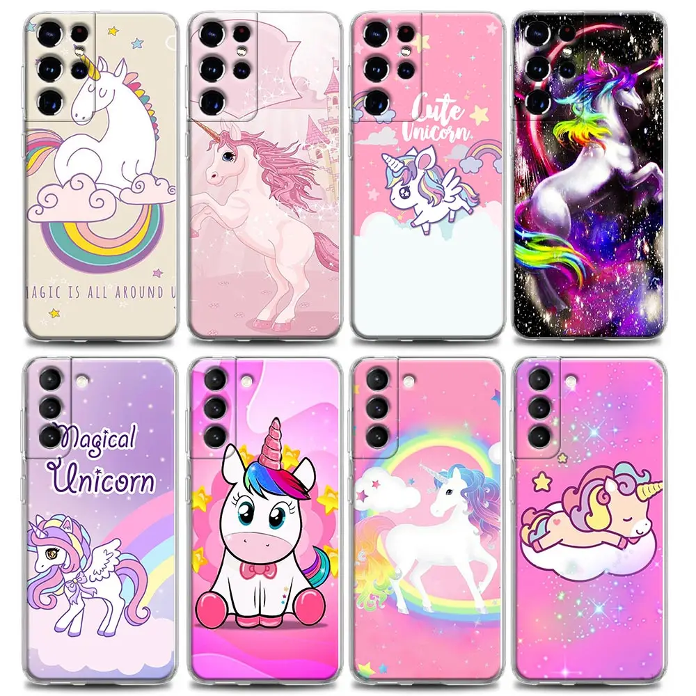 

Clear Phone Case for Samsung S9 S10 4G S10e S20 S21 Plus Ultra FE 5G M51 M31 S M21 Soft Silicone Compact Lovely Rainbow Unicorn