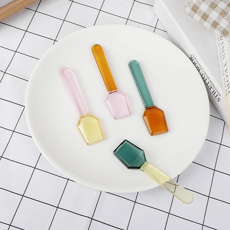 Цветная стеклянная ложка десертная с ручкой для перемешивания кофе супа
