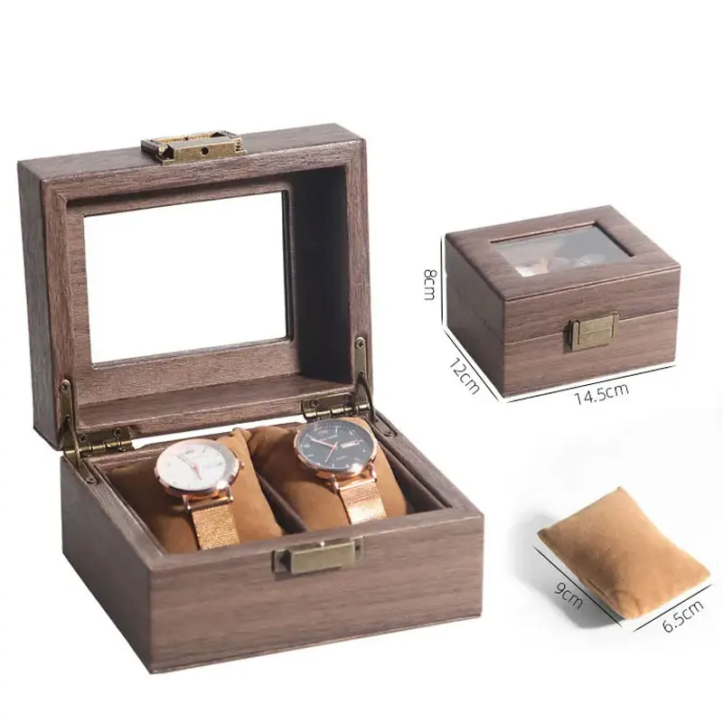 

Dustproof wood grain leather watch box jewellery home storage box glass skylight watch collection box bracelet watch display box