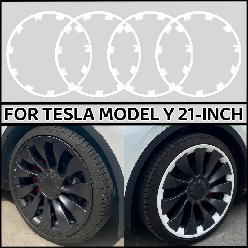Фото 4 шт. колпаки ступиц для Tesla Model Y, 21-дюймовые высокопроизводительные защитные кольца ступицы колеса, замена полной крышки обода, аксессуары 2023 №1