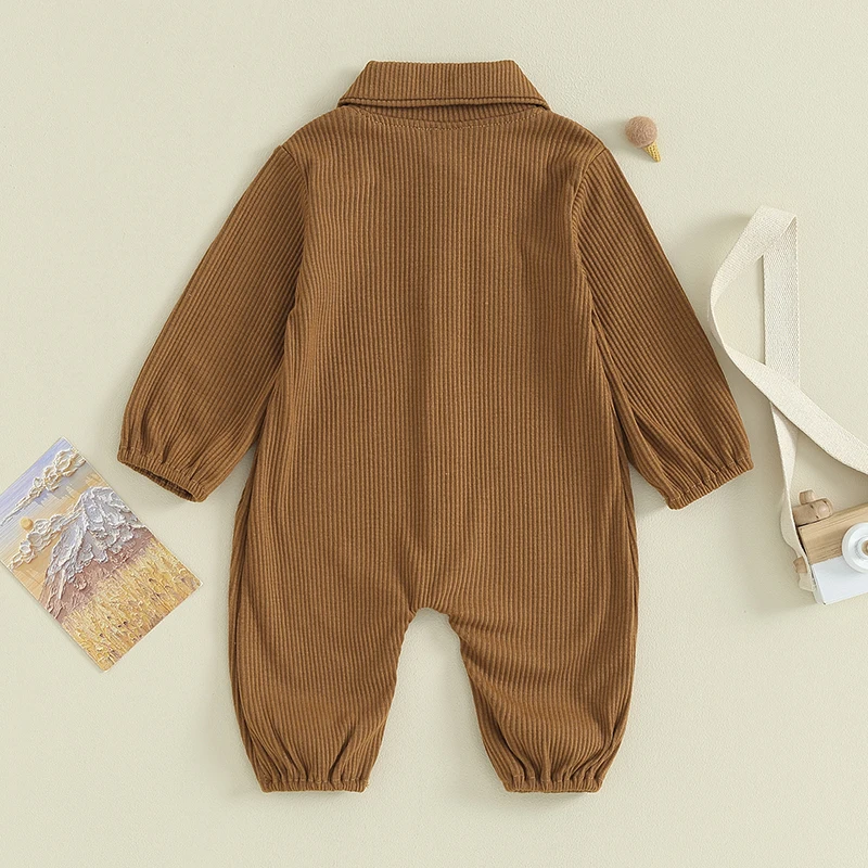 

Newborn Baby Contrast Color Jumpsuit Long Sleeve Buttons Front Lapel Footless Romper Spring Fall Bodysuit Casual