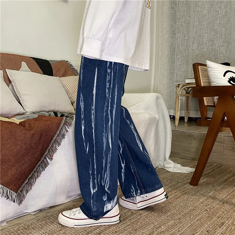 DEEPTOWN Y2K Straight Jeans Men Harajuku Streetwear Denim Pants Loose Casual Trousers Male Black Blue Fashion Hip Hop Spring