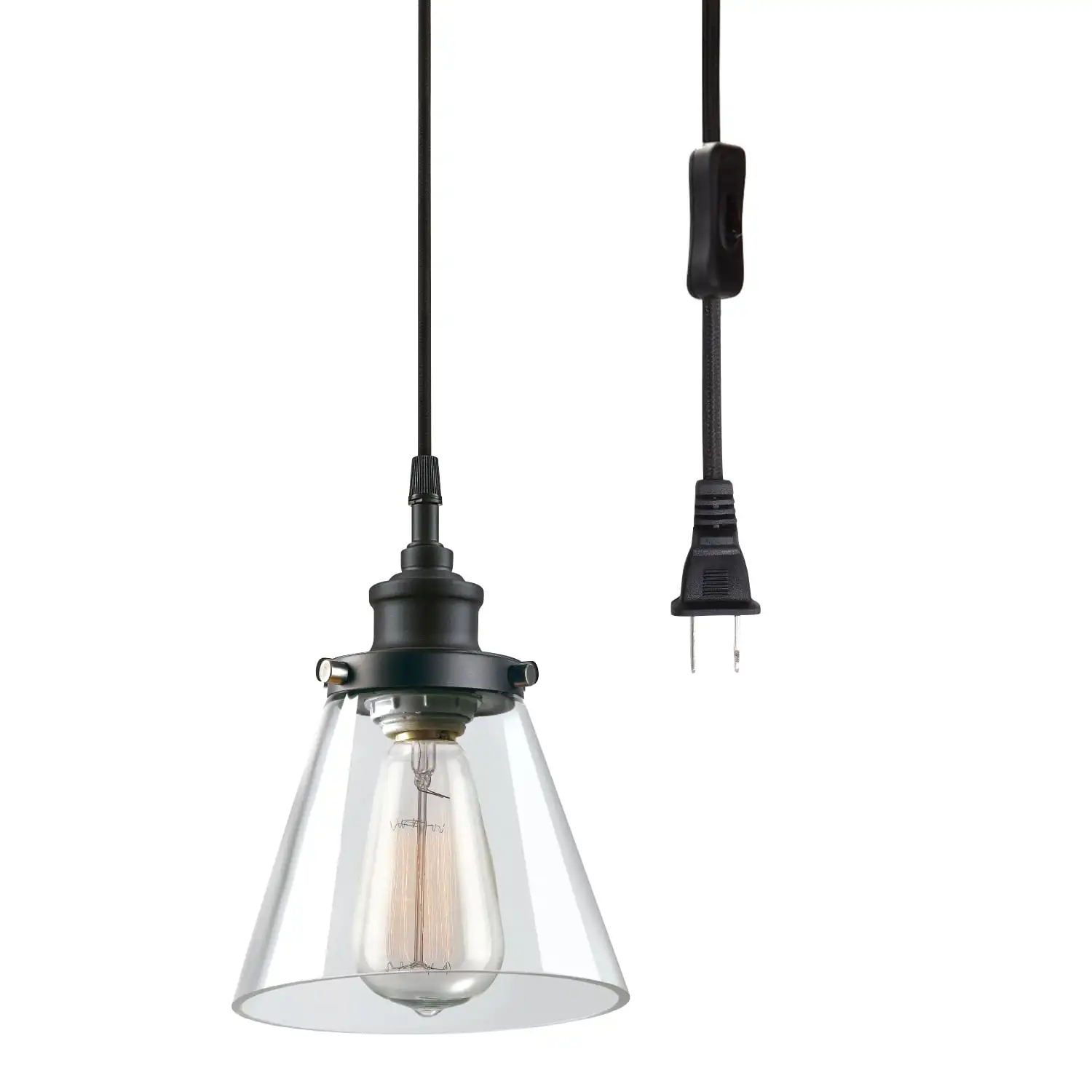 

Globe Jackson 1-Light Matte Black Plug-In Pendant,65580