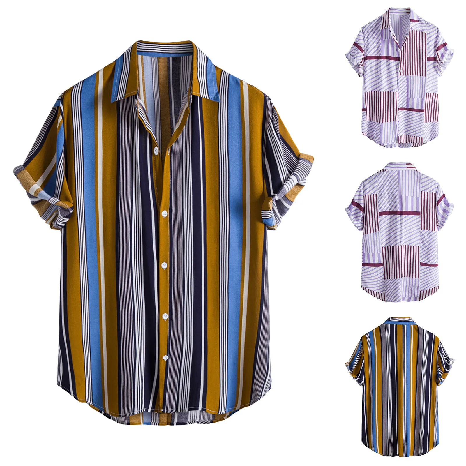 

Blouse Button down Shirt Men Summer Printed Turndown Collar Casual Single Breasted Short Blouse Button down Shirt Short Tee