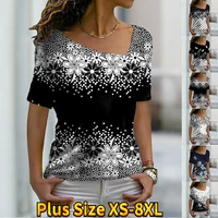 womens fashion new snowflake print theme t shirt v neck basic shirt plus size shirt top summer xs 8xl3d printing