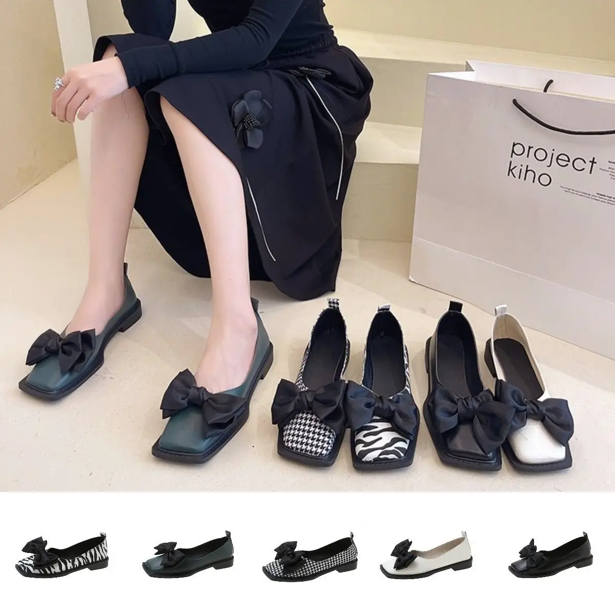 

Square Toe Women Flat Loafers for Spring and Autumn Bow Decoration Women's Mary Jane Shoes zapatos mujer Women's Flats Shoe