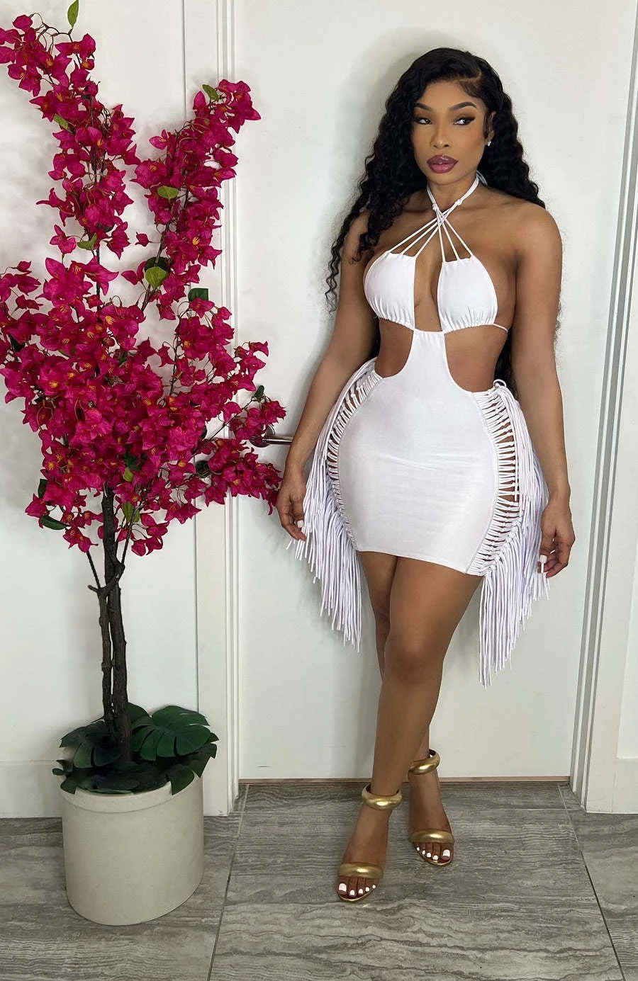 

Hollow Out Side Tassel Dress Women Sexy V Neck Cross Lace Up Sleeveless Bodycon Dress 2022 Club Party Dresses