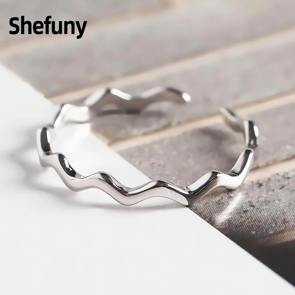 

925 Sterling Silver Wave Shape Adjustable Finger Rings Irregular Geometric Stackable Open Size Ring For Women Fine Jewelry Gift