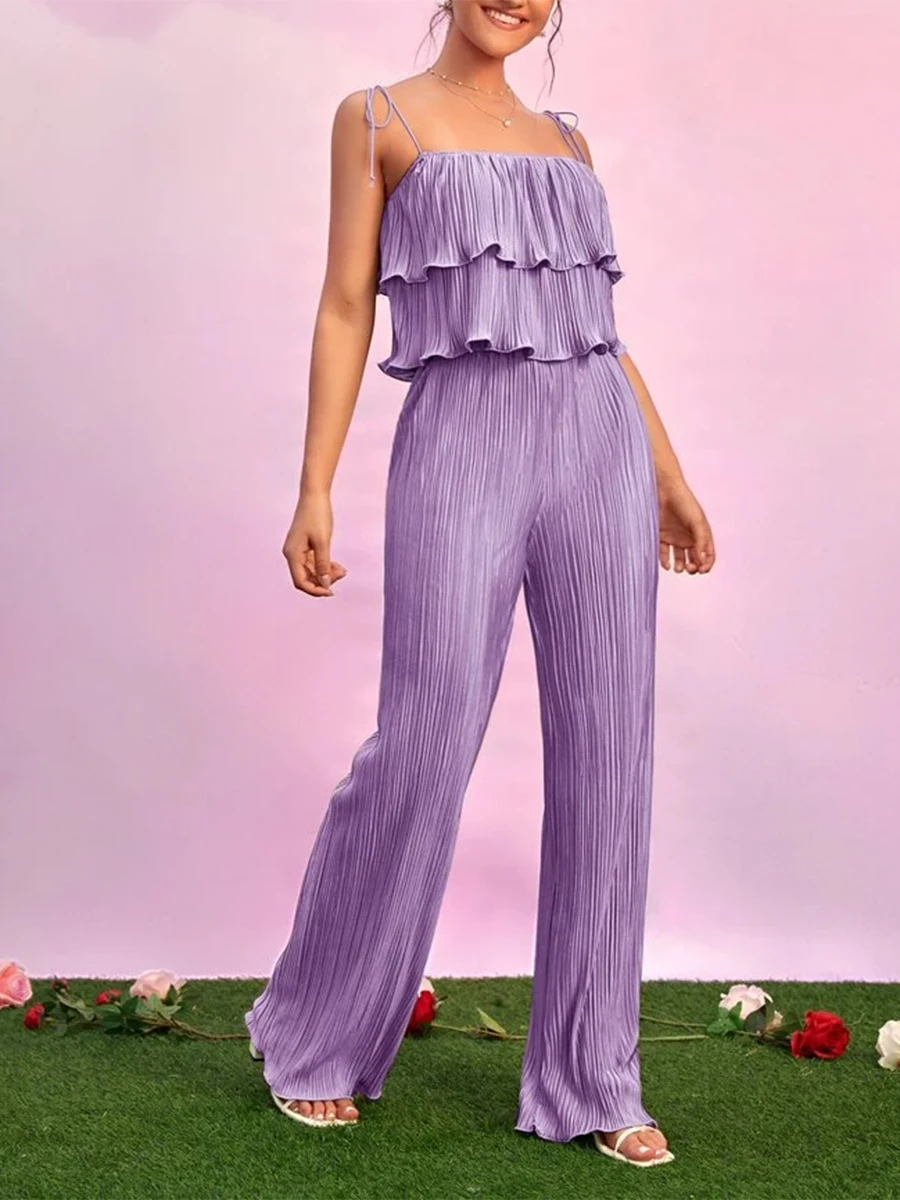 

Пикантный плиссированный комплект Faretumiya из 2 предметов, женский топ-бандо без бретелек, плиссированные свободные длинные брюки Y2k, летняя одежда на бретелях