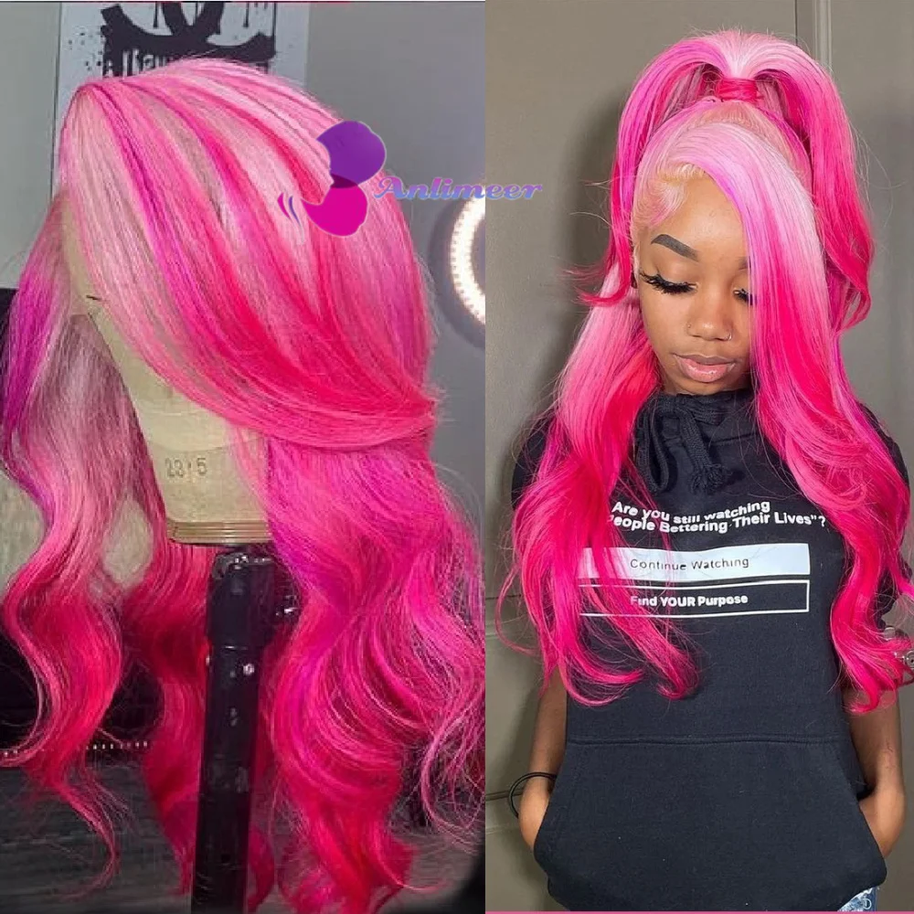 

Ombre Light Gray Pink 13X4 Lace Front Wig Light Gray Ombre Pink Human Hair Wig Body Wave With Pre Plucked wig for Black Women