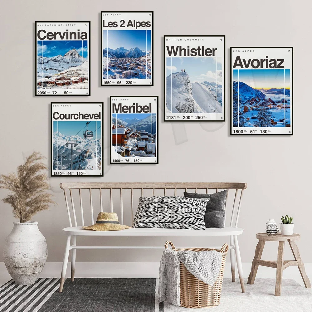 Фото Meribel лыжи, Avoriaz, Courchevel Франция лыжи, Cervinia Италия, Канада свистлер лыжный курорт рай плакат, Альпы, сноуборд №3