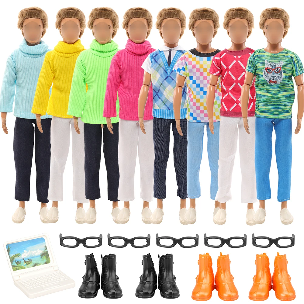 

Barwa Fashion Doll Clothes 15 Pieces=5 Top Pants+4 High Boots+5 Glasses+1 Computer Dress up 32cm Ken Doll Kids Toys Gifts