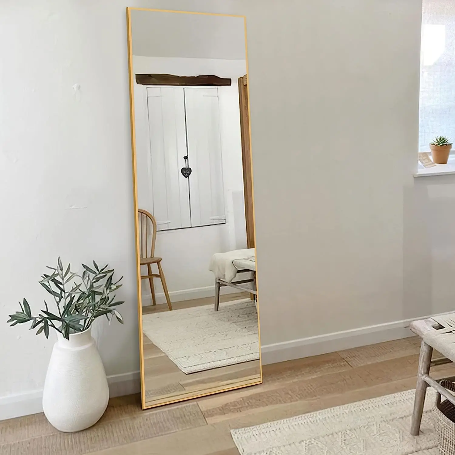 

Full Length Floor Mirror with Stand 59"x20" Large Wall Mounted Full Body Mirror Horizontal/Vertical Bedroom Mirror Dress