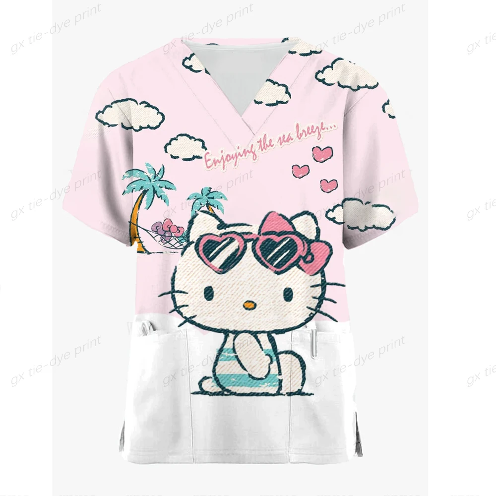 Женская футболка с коротким рукавом V-образным вырезом и карманом