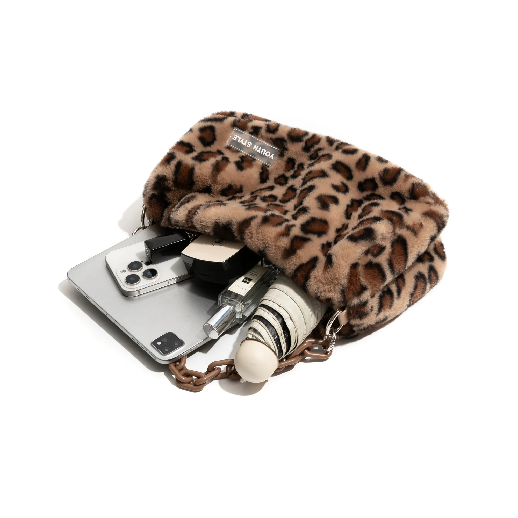 MABULA Ретро леопардовый узор Пушистая сумка через плечо из искусственного меха Y2K