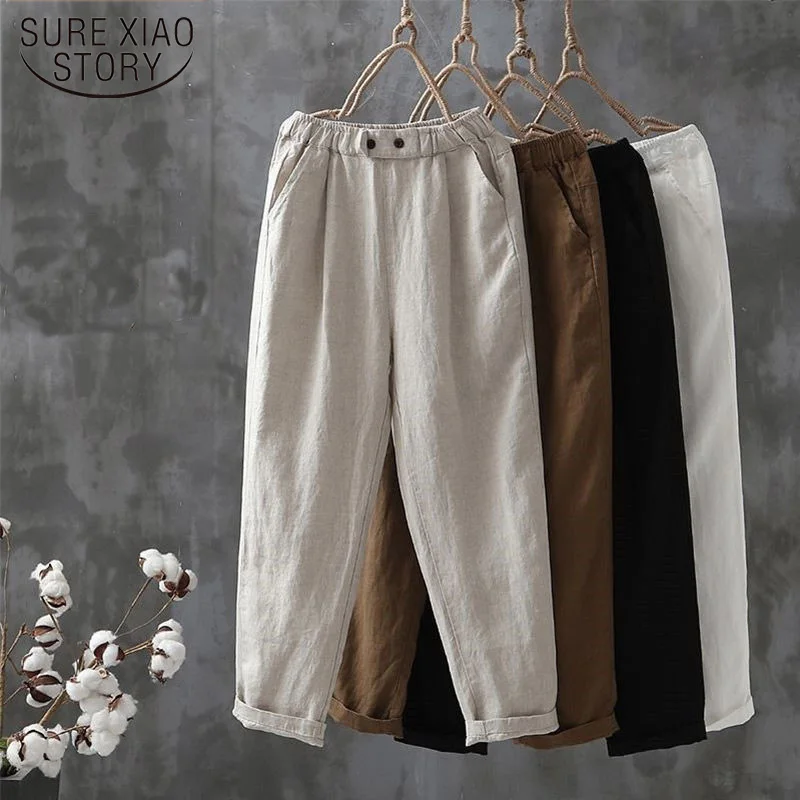 

Casual Pants Casual Slim Imitation Cotton Linen Pant 2023 Summer New Thin Harlan Pants Loose Solid Nine Radish Trousers 19968