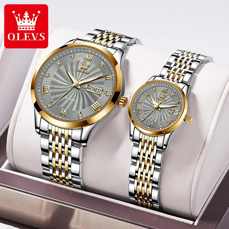 OLEVS Fashion Waterproof Couple  Wristwatches Stainless Steel Strap Full-automatic Automatic Mechanical Watch for Couple