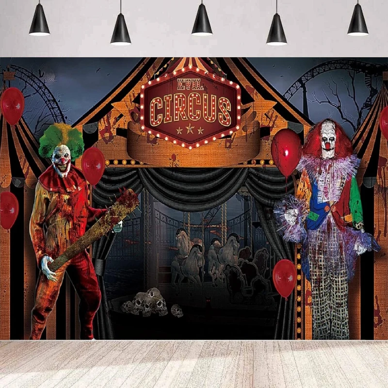 Хэллоуин цирк фотографии фон злой клоун страшный череп воздушный шар мертвое
