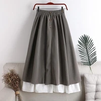 new spring summer women skirt oversize korean style a line patchwork long skirts high waist female skirts double layer ruffle
