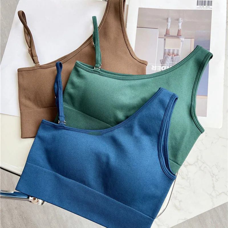 Sexy One Shoulder  Padded Yoga Sports Running Bras Women seamless Gathering Longline Bra Workout Fitness Gym Crop Tops