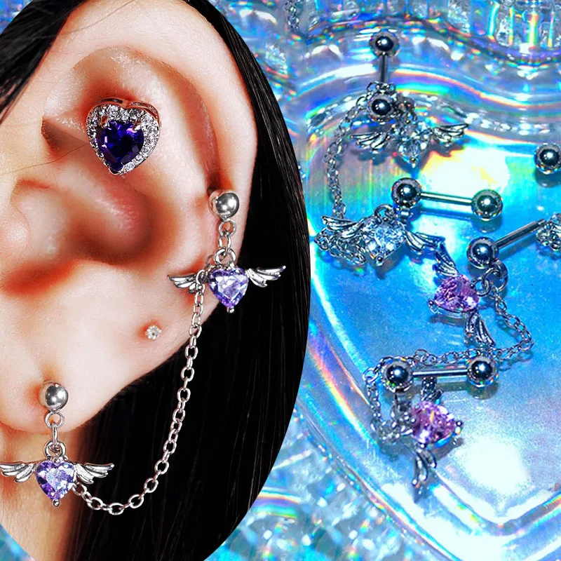 

Heart Cz Zircon Helix Earrings Stainless Steel Piercing Body Jewelry 16G 20G Gauge Conch Dangle Stud Earrings Ear Lobe Piercing