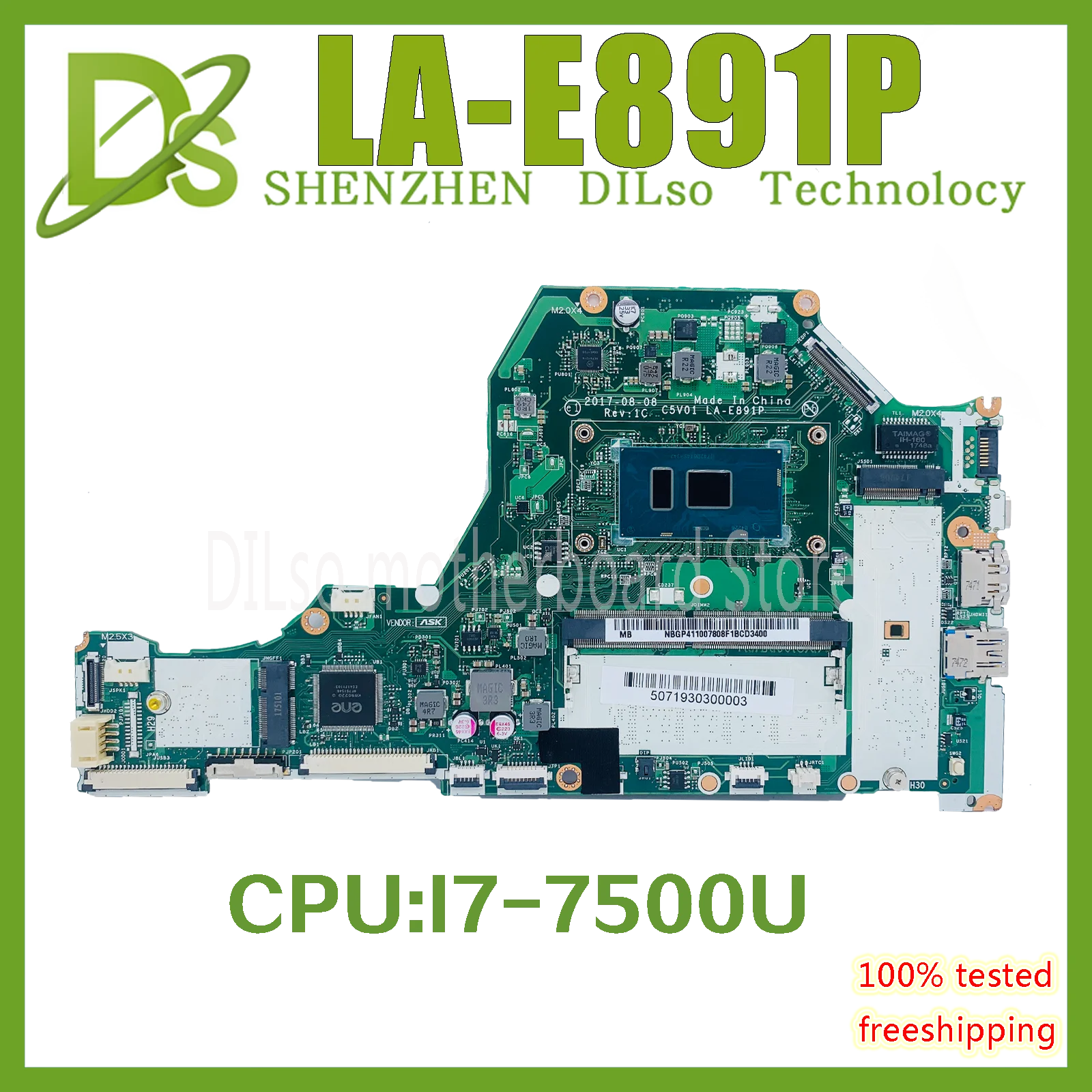 

KEFU C5V01 LA-E891P для Acer Aspire A315-53 A515-51 A515-51G материнская плата для ноутбука с I7-7500U DDR4 100% хорошо работает