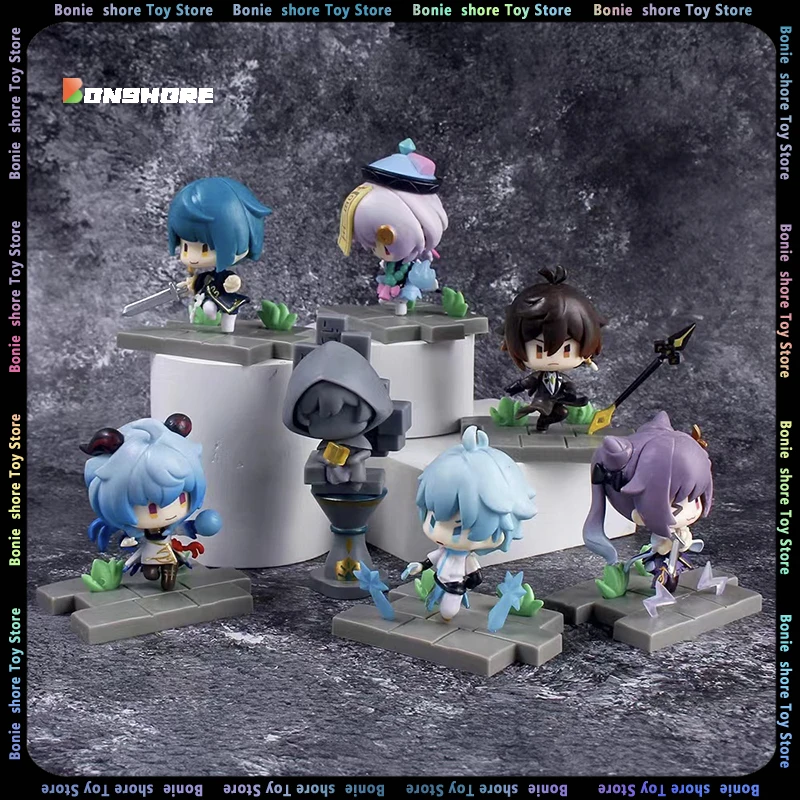 

7pcs/Set Genshin Impact Anime Figure Zhongli/Qiqi/Morax/Ganyu/Xingqiu/Chongyun/Keqing Figure Toys Q Version Model Collection