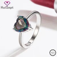 huisept trendy rings 925 silver jewelry heart shaped topaz gemstone ornaments finger ring for women wedding party gift wholesale