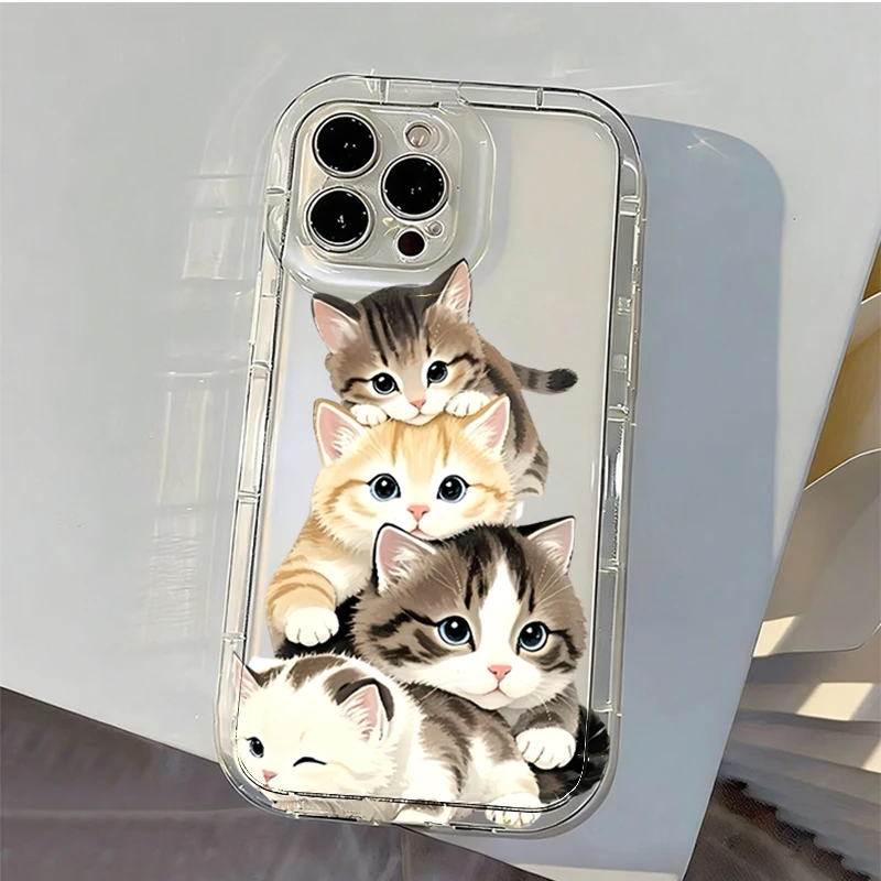 Прозрачный чехол для телефона с рисунком мультяшных кошек для iPhone 15 16 17 Pro Max 16E 14 13 11 12 Mini 7 8 Plus SE2 XS XR, противоударный (art.: 3920d7bfca1f7) - 3920d7bfca1f7