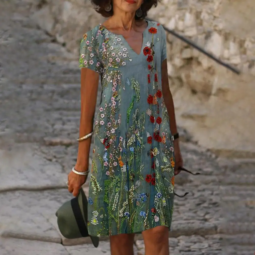 

Stylish Women Dress Short Sleeve Elegant Party Dress Temperament Loose-fitting Dress