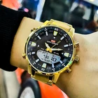 Часы наручные мужские цифровые, брендовые водонепроницаемые спортивные светодиодсветодиодный стальные военные кварцевые, с большим циферблатом, золотистого цвета, 50 м