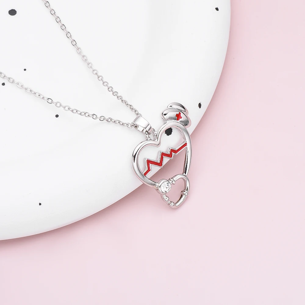 Hanreshe медицинское стетоскоп кулон в виде сердца ожерелье с кристаллами блестящее