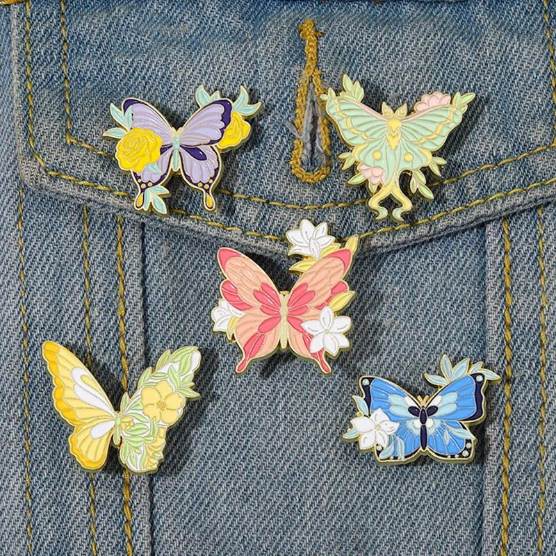 

Creative Flower Butterfly Enamel Pin Custom Insect Brooch Lapel Badge Cartoon Animal Plant Jewelry Gift for Kids Friends