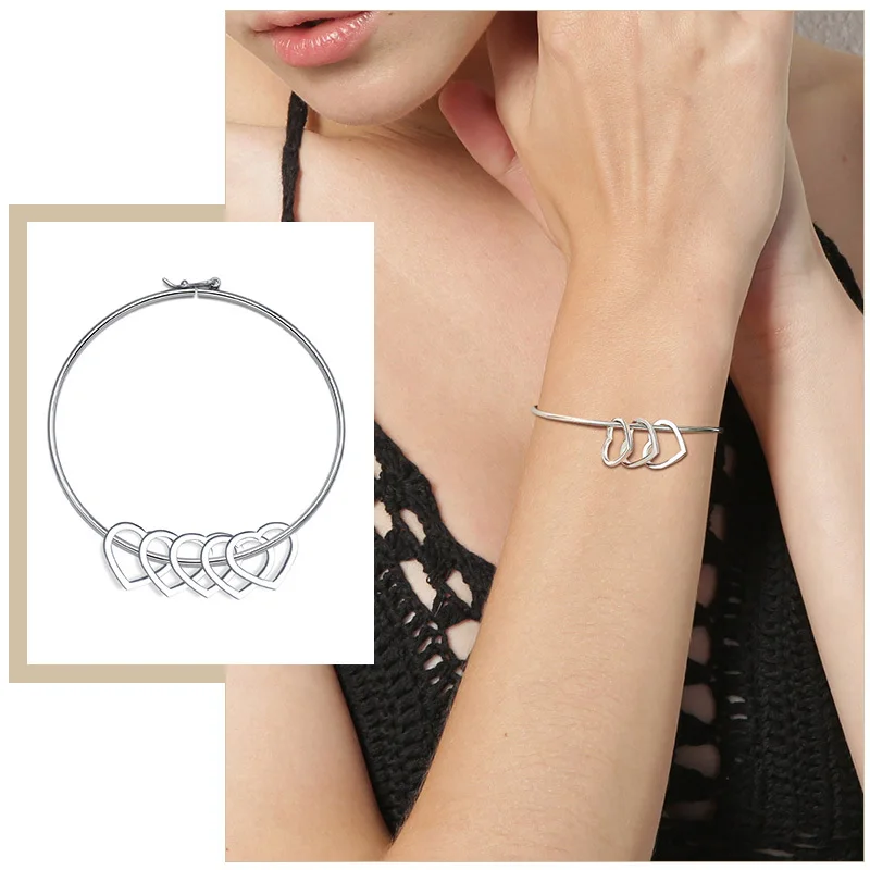 

Women 1-5pcs Heart Charms Cuff Bracelets, Never Fade Stainless Steel Round Bangle, Girls Simple Casual Wrist Jewelry