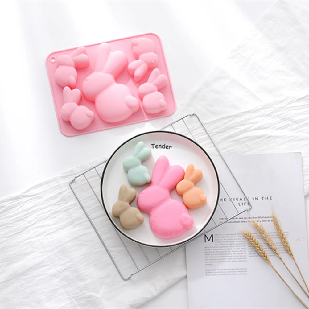 

2PCS 5 Hole Easter Rabbit Silicone Mould Cake Chocolate Pudding Jelly Tray Hand Soap Silica Gel Mold for DIY Baking Accessories