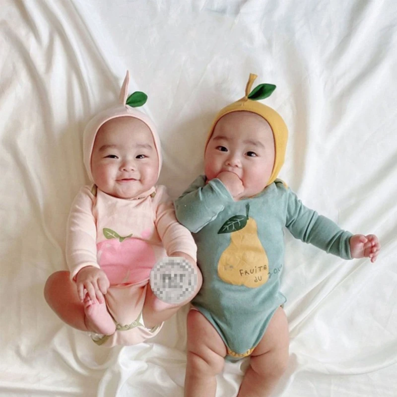 

Baby Boy Girl Romper Hat Set Long Sleeve Fruit Printed Bodysuit Jumpsuit Outfits Gift