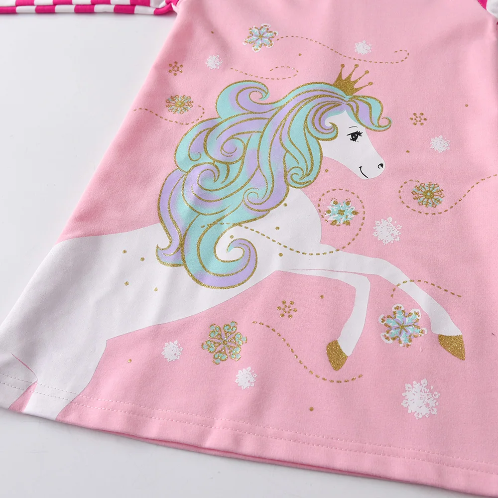 DXTON Girl Cotton Straight Dresses Kids Licorne Vestidos Girls Autumn Winter Long Sleeve Casual Dress Kids Hoody Striped Dresses