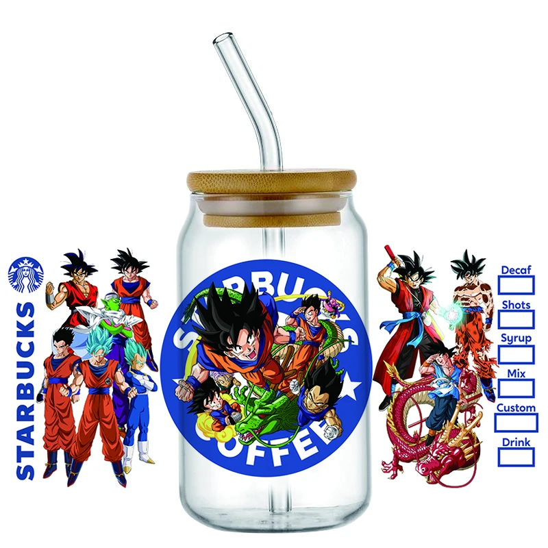 Minoso 3D Dragon Ball UV DTF Аниме Наклейка Для Стеклянной Кофейной Кружки Libbey 16 Унций На Окно