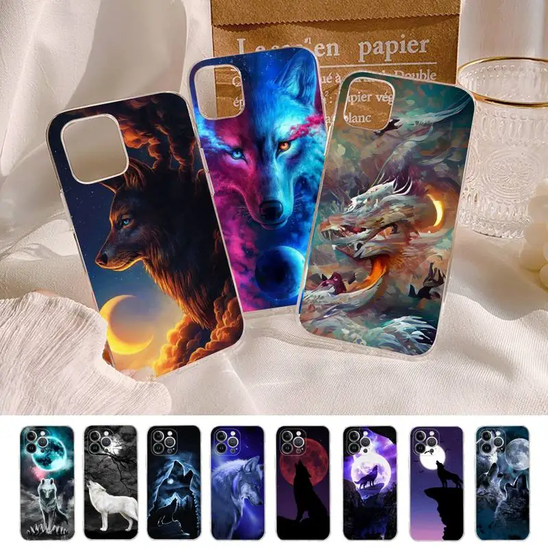 

Moon Roaring Wolf Phone Case For iPhone 14 13 12 Mini 11 Pro XS Max X XR SE 6 7 8 Plus Soft Silicone Cover