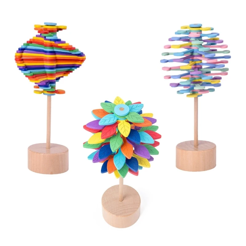 

Colorful Wood Wand Stress Relief Toy Rotating Lollipop Art Decorations