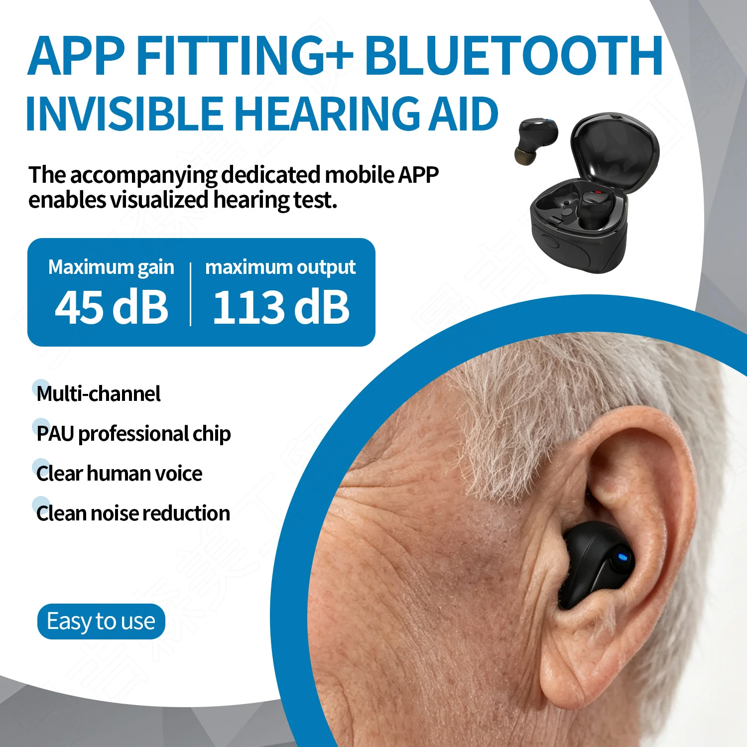 Фото Слуховой аппарат с Bluetooth и управлением через приложение, перезаряжаемый, для людей с нарушениями слуха, высококачественный, с невидимым креплением, шумоподавлением, Audifonos №1