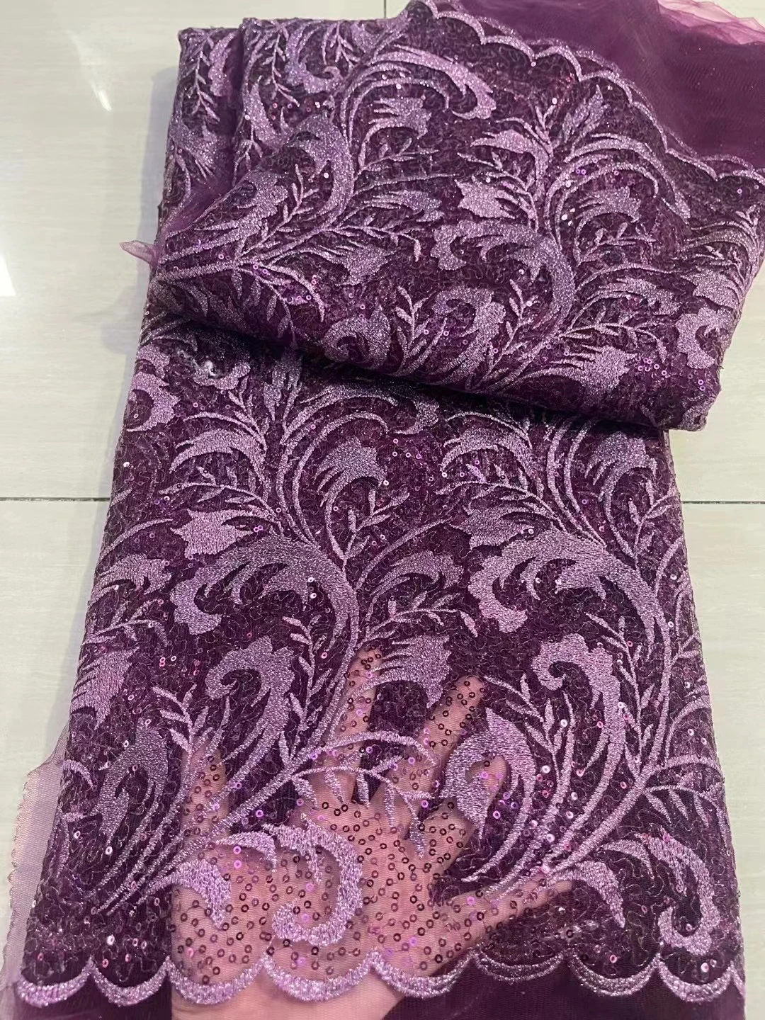 

Latest 2023 High Quality African Nigerian Tulle Lace Fabric With Sequins Embroidery Sewing Guipure Prom Dresses Beads 5Yards