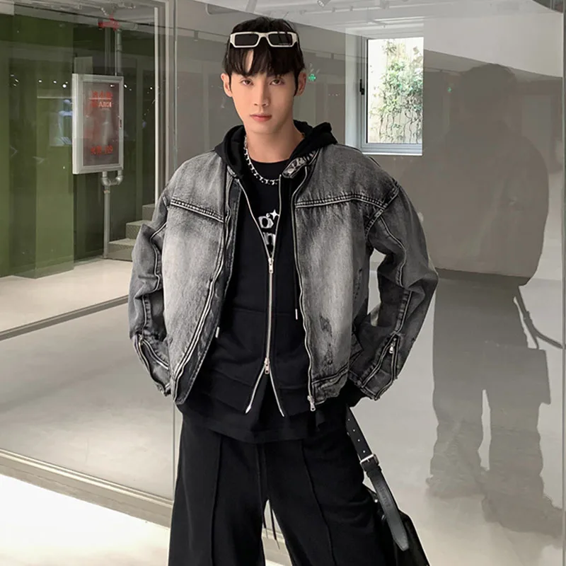 Джинсовая куртка унисекс укороченный ковбойский пиджак из мытой джинсовой ткани