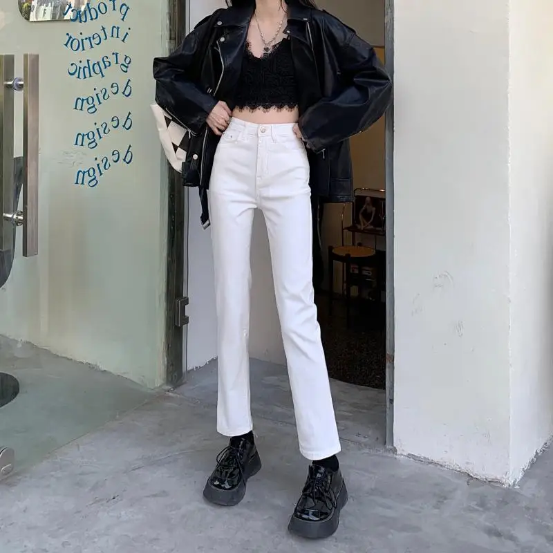 

N1798 New fashion all-match retro high-waist straight-leg pants small trousers women jeans