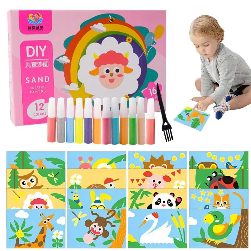 

30pcs Creative DIY Sand Painting Kids Montessori Toys Children Crafts Colour Sand Art Pictures Drawing Paper Educational Toys