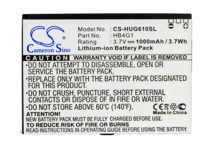 

Cameron Sino Mobile SmartPhone Replacement Li-ion Battery 1000mAh For HB4G1 Coolpad G6610, G6610v, Para Free Tools